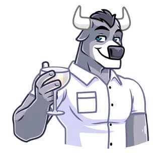 🥂 의인화, 황소, 퍼리, 동물, 만화, 음료, 칵테일 telegram sticker