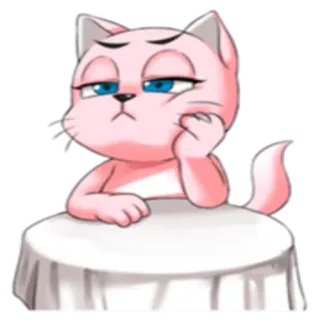 😐 猫, ピンク, 退屈, 漫画, 動物, テーブル telegram sticker