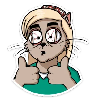 👍 cat, sticker, thumbs up, cartoon, blonde, exhausted telegram sticker