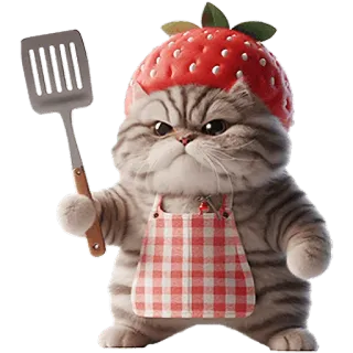 👨‍🍳 kat, aardbei, kok, koken, schort, schattig, dier telegram sticker