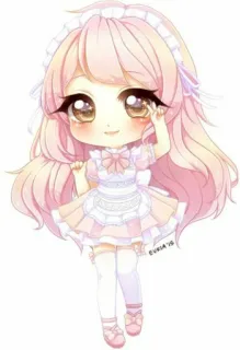 ✌️ アニメ, ちび, 可愛い, 女の子, メイド, ピンク, ドレス telegram sticker