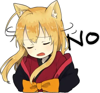 👎 NO Anime, Cartoon, Nein, Katzenmädchen, Tierohren, Traurig, Ablehnung whatsapp sticker