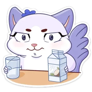 🥛 chat, boire, boisson, lait de coco, dessin animé, mignon, verre whatsapp sticker
