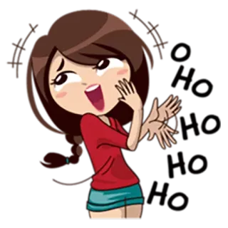 👌 Kreskówka, Dziewczyna, Podekscytowana, Wyraz twarzy, Szczęśliwa whatsapp sticker