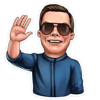 👋 Kartun, Pria, Melambai, Kacamata hitam, Ilustrasi, Stiker telegram sticker