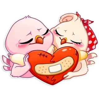 😌 love, broken heart, birds, bandage, cartoon, cute telegram sticker