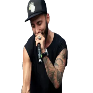 🎤 mann, mikrofon, sänger, musik, tattoo, mütze telegram sticker