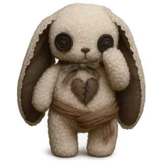 🐇 coniglio, peluche, giocattolo, carino, bottoni, bambola, morbido telegram sticker