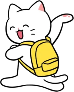 💬 猫, 背包, 卡通, 动物, 可爱, 学校, 快乐 whatsapp sticker