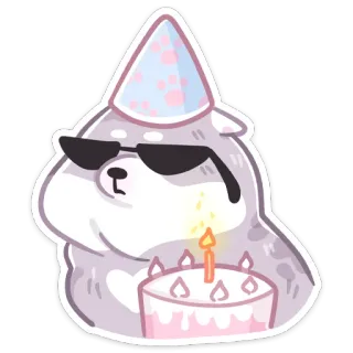 🥳 dog, birthday, cake, party, sunglasses, celebration, cute, animal telegram sticker