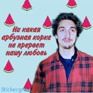 🍉 Ни какая арбузная корка не прервет нашу любовь мужчина, арбуз, фланелевая рубашка, русский, любовь telegram sticker