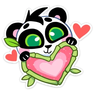 ❤️ Panda, Coeur, Bambou, Mignon, Sticker, Dessin animé, Kawaii telegram sticker