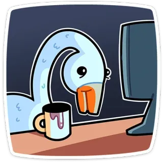 👨‍💻 cartoon, animal, computer, coffee, desk, illustration telegram sticker