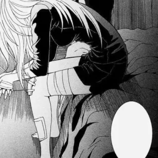 😵 Manga, Anime, Traurig, Mädchen, Sitzend, Lange Haare telegram sticker