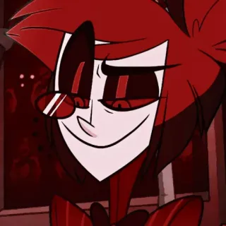 🧨 Alastor Hazbin Hotel demone, radio demone, sorridente, rosso, cartone animato telegram sticker