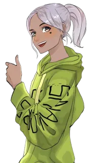 👍 dziewczyna anime, bluza z kapturem, słodki, kciuk w górę, serce, kucyk telegram sticker