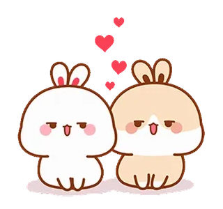 😏 lapins, mignon, animaux, amour, coeurs, kawaii, autocollant telegram sticker