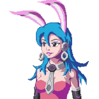 🐰 pixel art, anime girl, bunny ears, blue hair, female character, video game telegram sticker