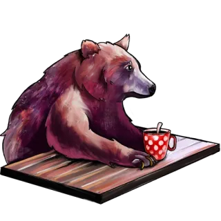 ☕️ orso, caffè, tazza, animale, fauna selvatica, tavolo, illustrazione telegram sticker