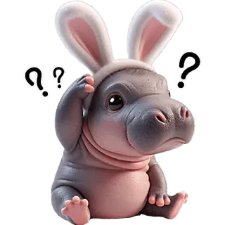 🤔 ippopotamo, coniglio, animale, punti interrogativi, cartone animato, carino, confuso, adesivo telegram sticker