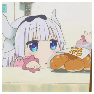 📎 Kanna Miss Kobayashi's Dragon Maid Anime, Dragon, Mignon, Nourriture, Pain telegram sticker