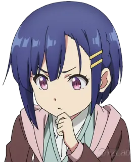 🤔 anime, menina, desenho animado, adesivo, cabelo roxo telegram sticker