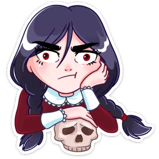 😠 สติกเกอร์, การ์ตูน, หัวกะโหลก, ผู้หญิง, โกธิค telegram sticker