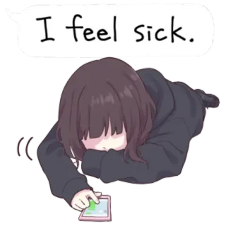 😖 I feel sick. больной, грустный, уставший, больной, аниме, девушка, эмоциональный telegram sticker