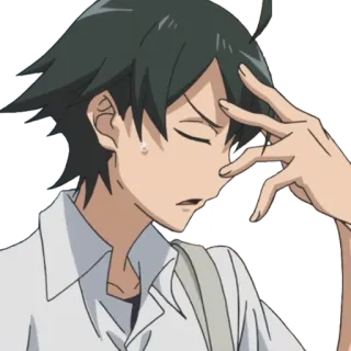 😐 Hachiman Hikigaya Oregairu Anime, Personagem, Hachiman Hikigaya, Oregairu, Preocupado, Adolescente, Estudante telegram sticker