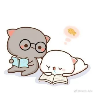 🐱 chats, lecture, dormir, mignon, kawaii, rêver, poisson telegram sticker