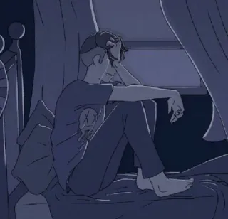 😭 triste, solitário, deprimido, janela, cama, noite whatsapp sticker