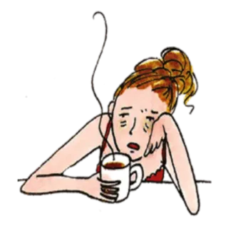😞 уставшая, женщина, кофе, утро, измученная, сонная, красные глаза telegram sticker