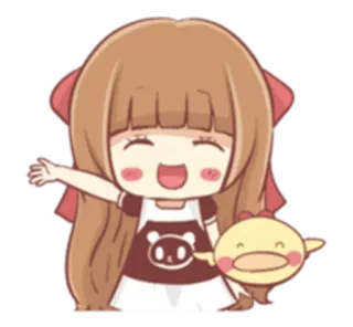 👋 Cartoon, Niedlich, Mädchen, Anime, Kawaii, Fröhlich, Chibi, Ente telegram sticker