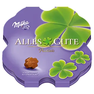 🍀 ALLES GUTE chocolate, clover, gift, pralines, Milka telegram sticker