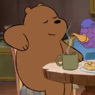 🍑 Grizzly We Bare Bears медведь, мультфильм, кофе, расслабленный, анимация, еда, завтрак whatsapp sticker