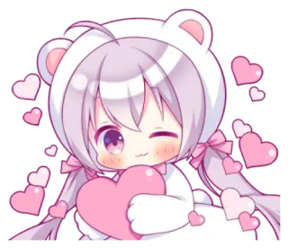 🐱 Anime, Meisje, Beer, Harten, Schattig whatsapp sticker