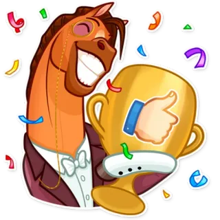 👍 cheval, dessin animé, trophée, célébration, animal, victoire telegram sticker