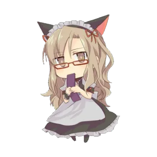 😳 anime, chibi, cat ears, maid, glasses, kawaii telegram sticker