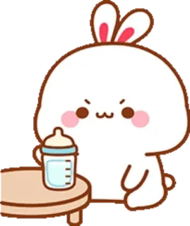 🐰 bunny, cartoon, cute, animal, rabbit, baby bottle telegram sticker