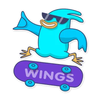 🏂 WINGS 새, 스케이트보드, 날개, 동물, 멋진, 파란색 telegram sticker