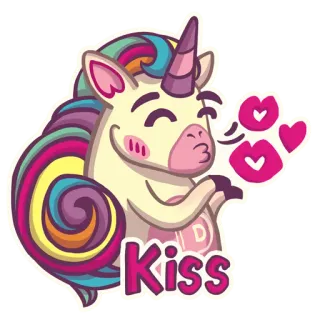 😘 Kiss ユニコーン, キス, 愛, ハート, かわいい, マンガ, 動物 whatsapp sticker