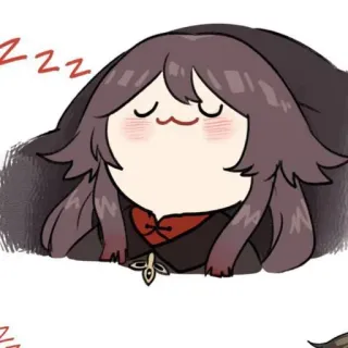 😴 Hu Tao Genshin Impact schläfrig, süß, Anime, Spiel, Chibi whatsapp sticker