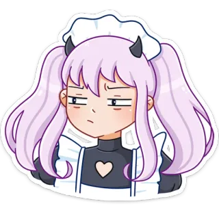 🙄 Anime, fille démon, maid, cheveux violets, sticker telegram sticker
