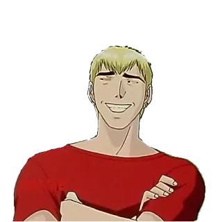 😁 anime, man, smile, blond hair, red shirt, cartoon telegram sticker