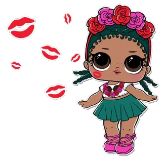 👄 lol doll, doll, cartoon, toy, lips, flowers, cute telegram sticker