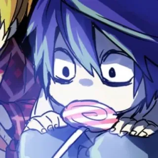 🦔 Lutscher, Cartoon, blaue Haare, Anime telegram sticker