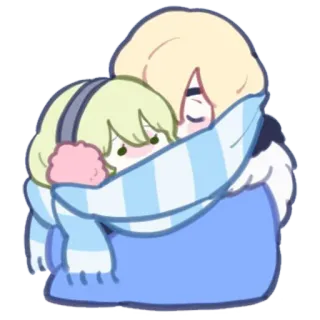 ❤️ Desenho animado, Abraço, Fofo, Inverno, Cachecol, Amor, Casal whatsapp sticker
