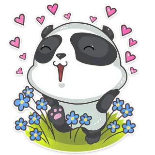 🐼 팬더, 만화, 하트, 꽃, 귀여운, 동물, 스티커 telegram sticker