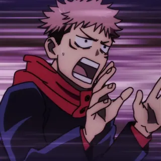 💥 Yuji Itadori Jujutsu Kaisen Anime, Jujutsu Kaisen, Yuji Itadori, scioccato, preoccupato, paura telegram sticker