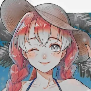 ❤️ Anime, Gadis, Pantai, Musim panas, Kawaii, Ilustrasi, Lucu telegram sticker